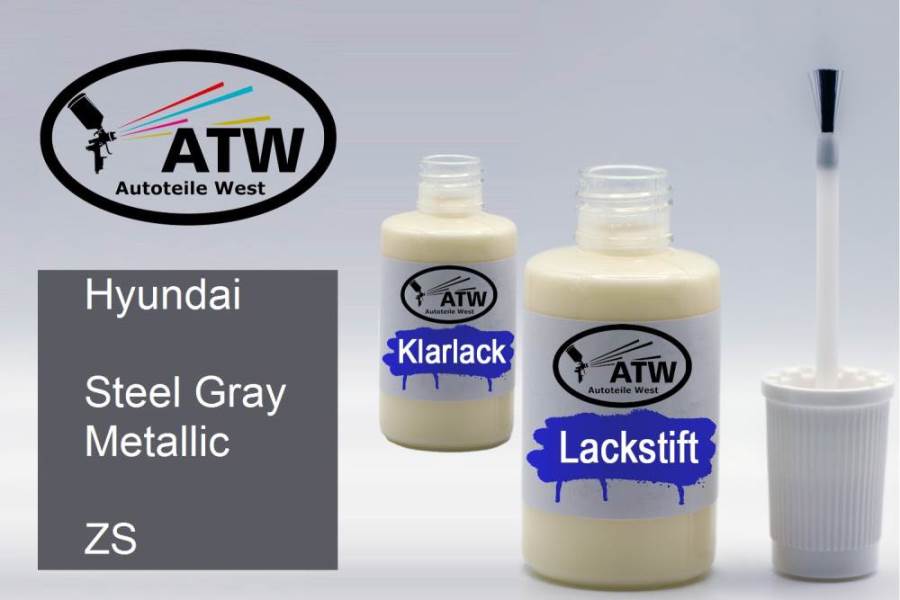 Hyundai, Steel Gray Metallic, ZS: 20ml Lackstift + 20ml Klarlack - Set, von ATW Autoteile West.